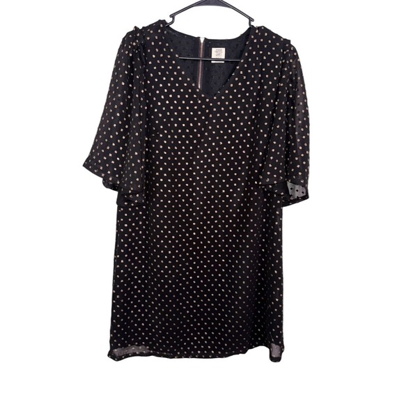 Good Hart Dresses & Skirts - GOOD HART Matilda Jane Black Gold Polka Dot Flutter‎ Sleeve V Neck Dress XS